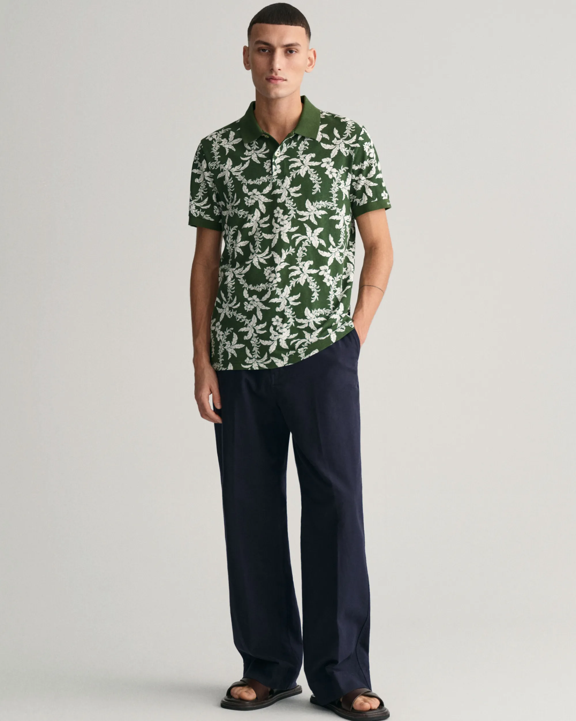 Palm Lei Print Piqué Polo Shirt