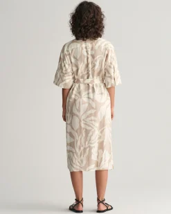 Palm Print Linen Shirt Dress