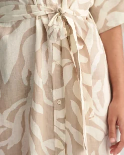 Palm Print Linen Shirt Dress