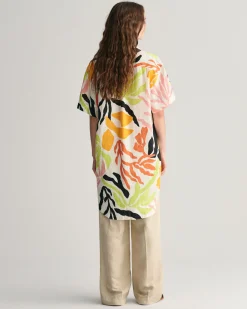 Palm Print Linen Short Sleeve Caftan