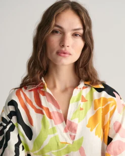 Palm Print Linen Short Sleeve Caftan