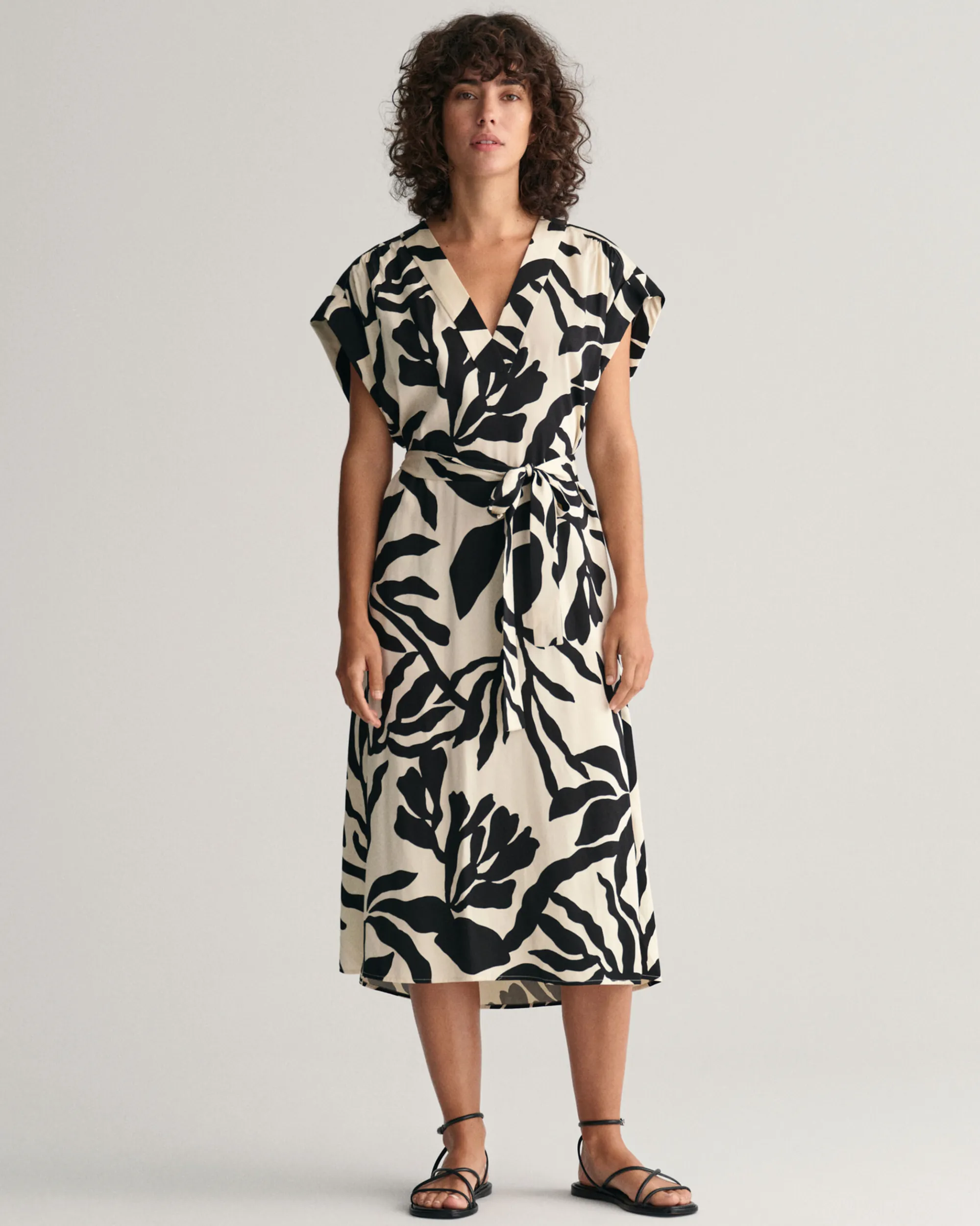 Palm Print Short Sleeve Dress