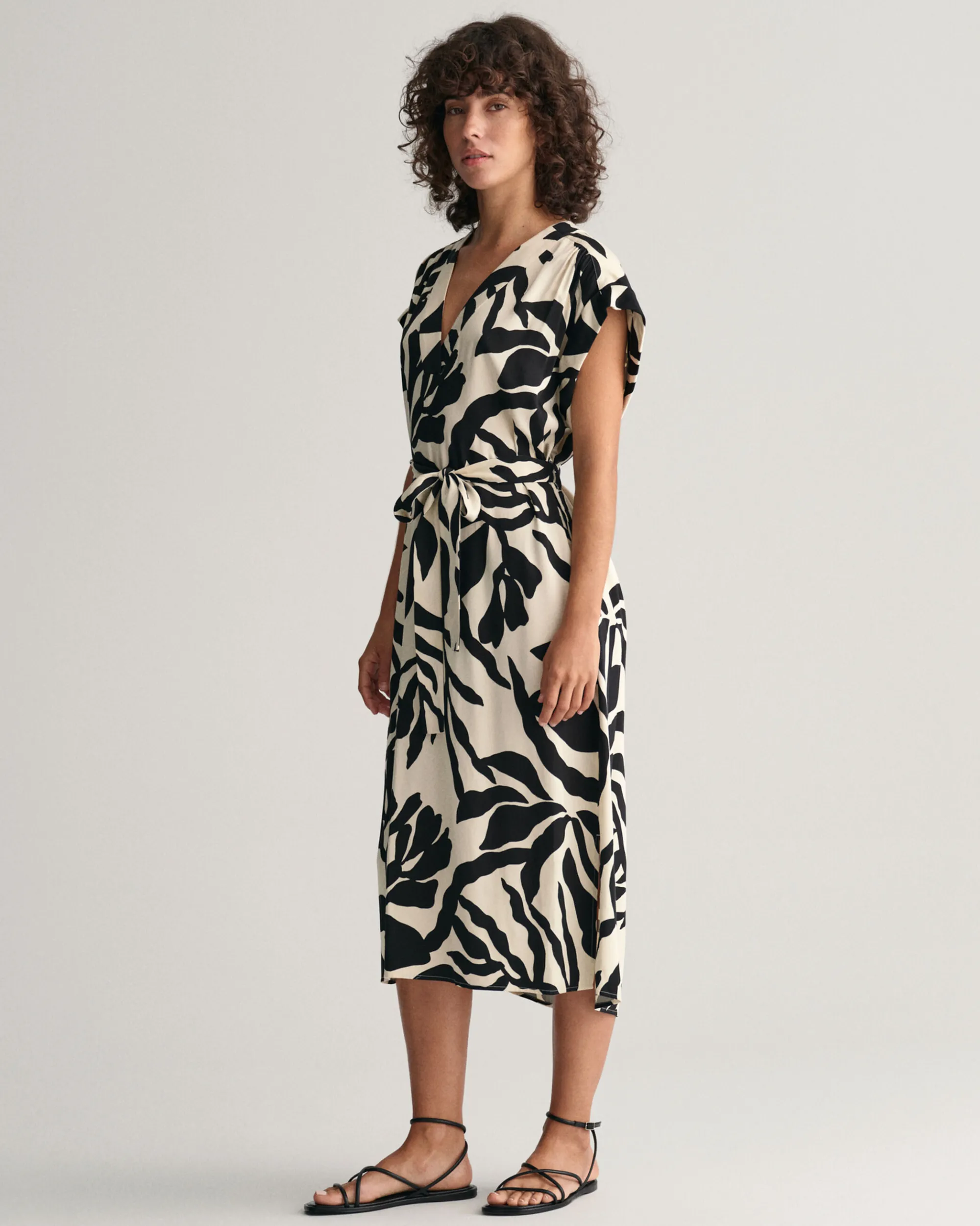 Palm Print Short Sleeve Dress
