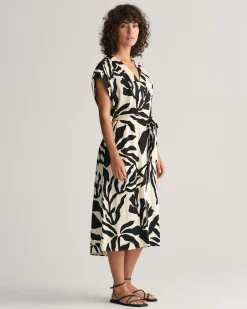 Palm Print Short Sleeve Dress