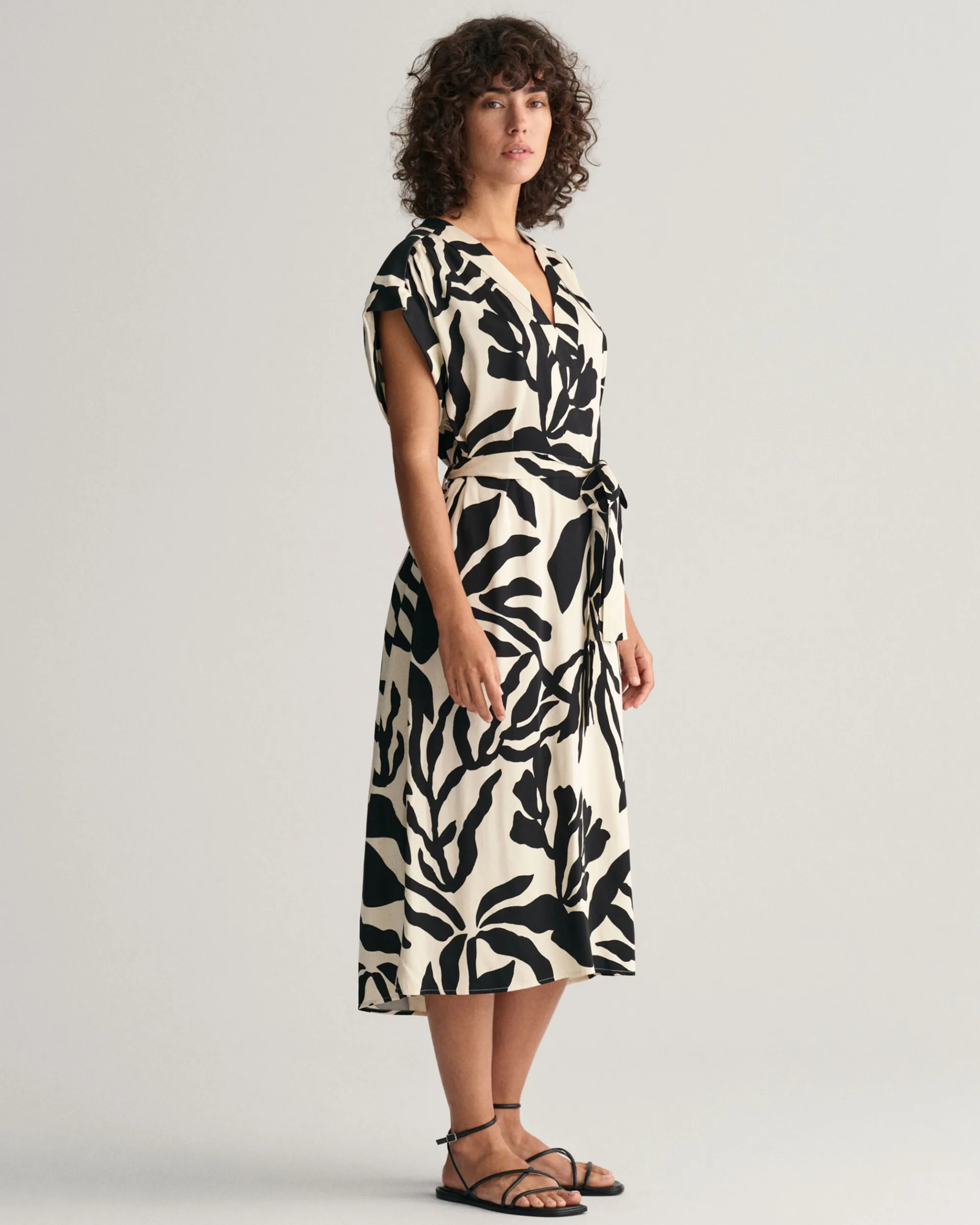 Palm Print Short Sleeve Dress