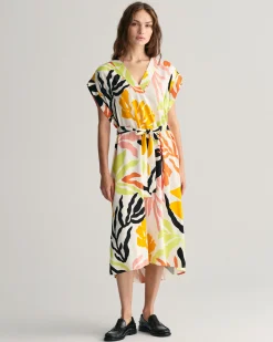 Palm Print Short Sleeve Dress