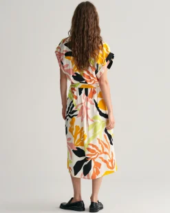Palm Print Short Sleeve Dress