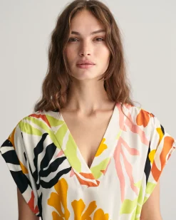Palm Print Short Sleeve Dress