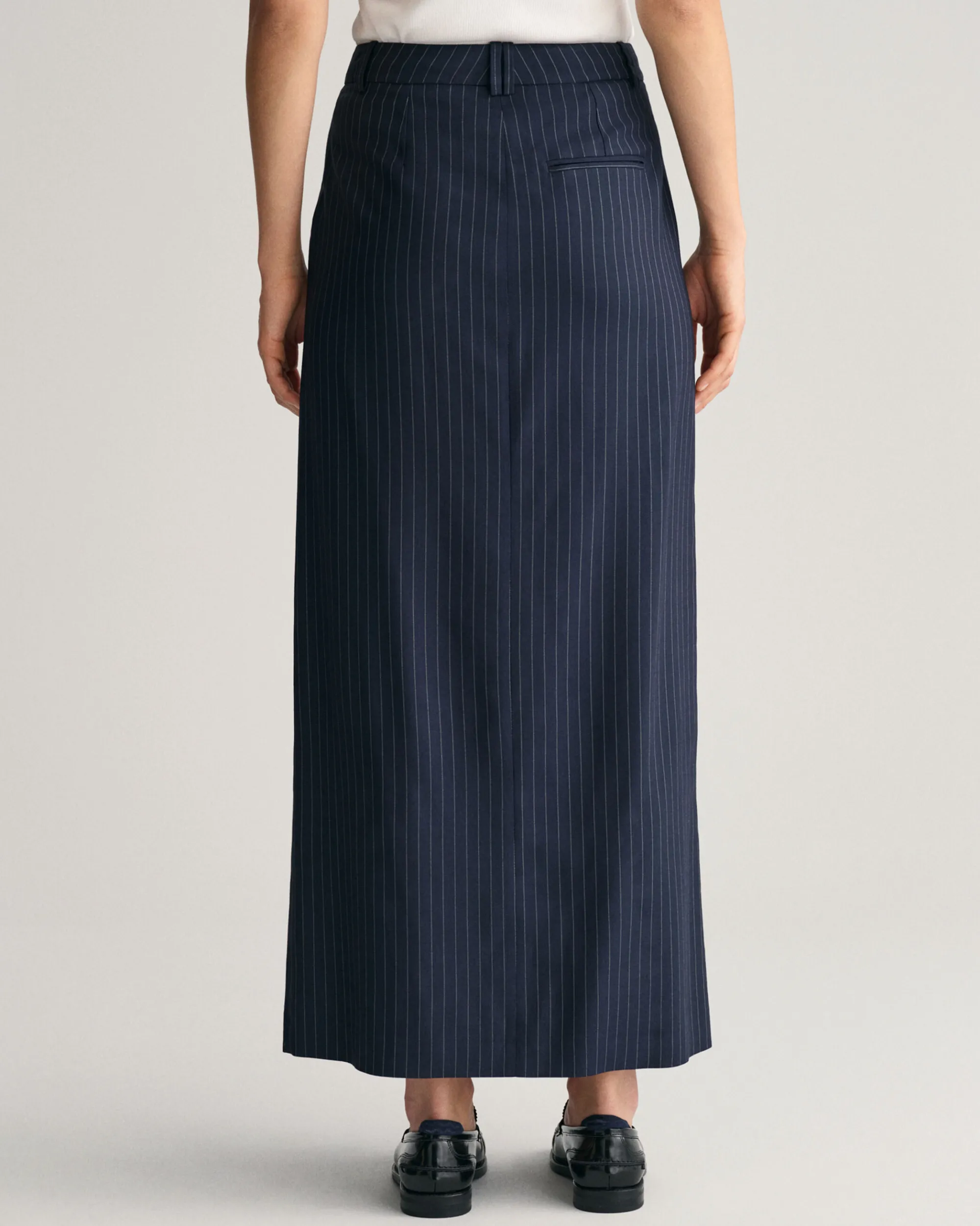 Pleated Pinstriped Maxi Skirt
