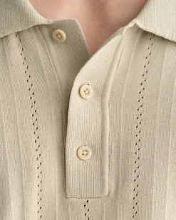 Pointelle Textured Polo Sweater