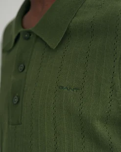 Pointelle Textured Polo Sweater