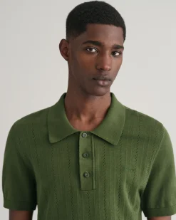 Pointelle Textured Polo Sweater