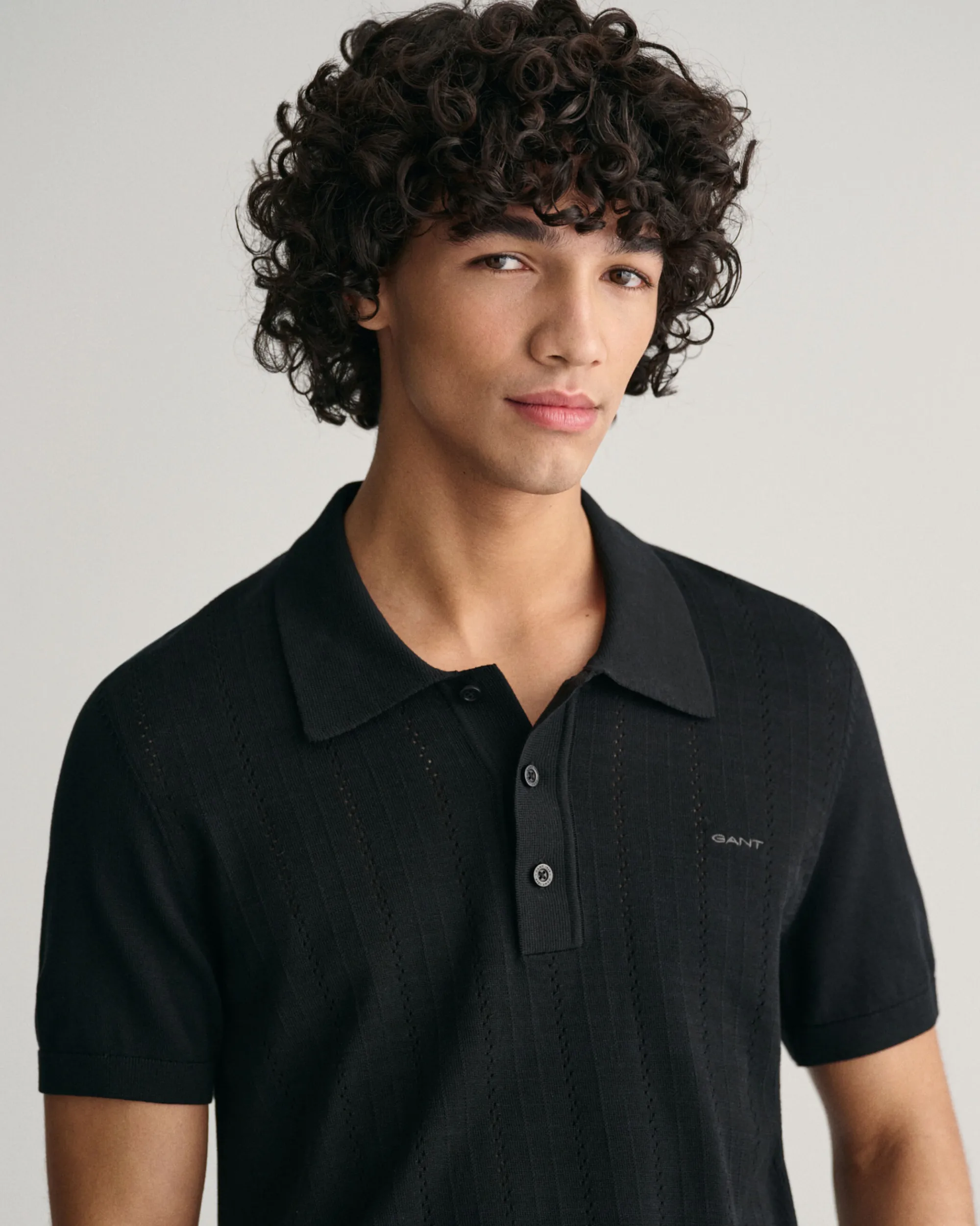 Pointelle Textured Polo Sweater