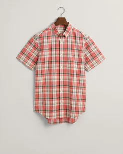 Regular Fit Checked Cotton Linen Short Sleeve Shirt