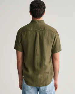 Regular Fit Garment-Dyed Linen Short Sleeve Shirt