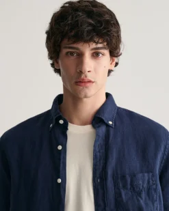 Regular Fit Garment-Dyed Linen Short Sleeve Shirt