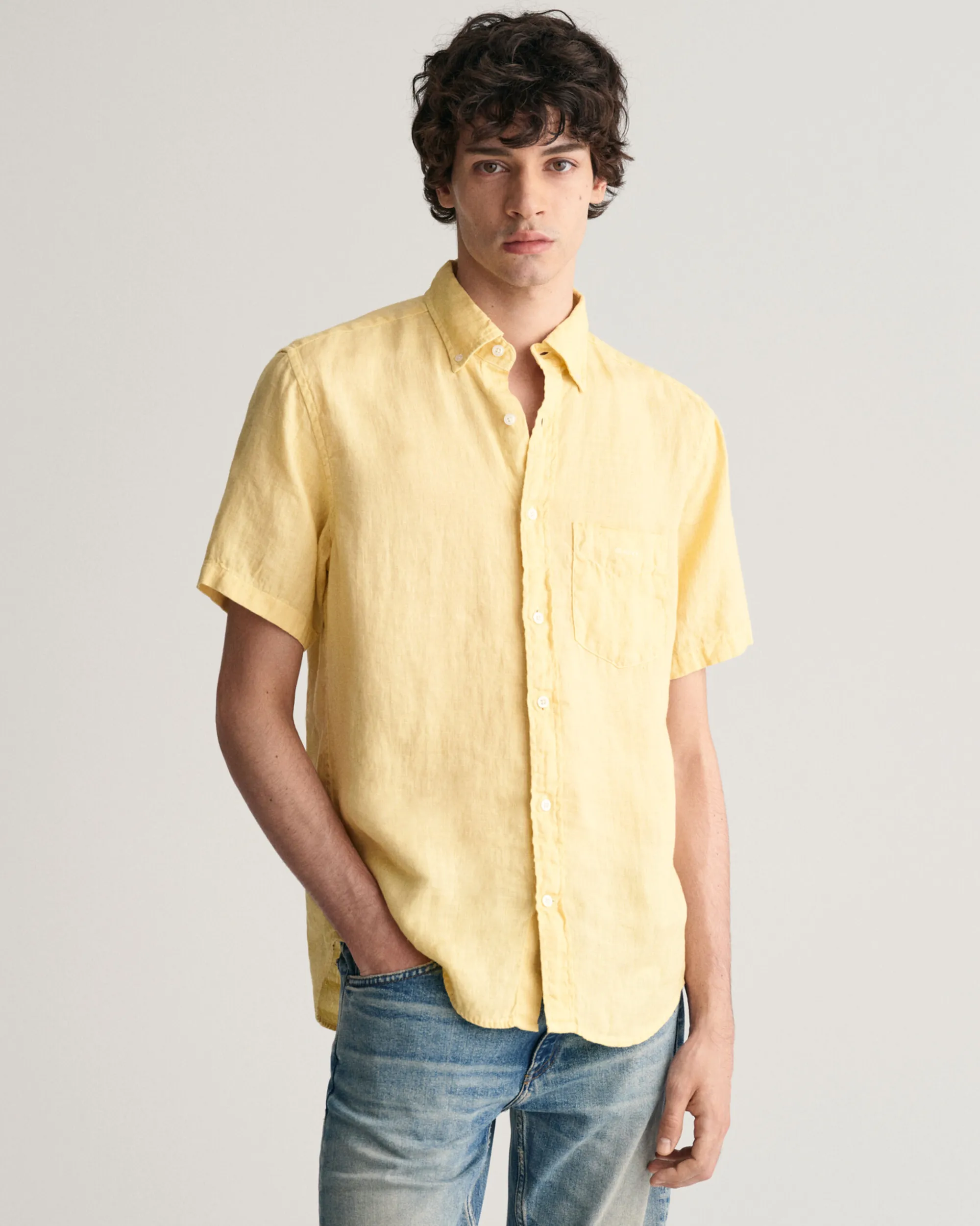 Regular Fit Garment-Dyed Linen Short Sleeve Shirt
