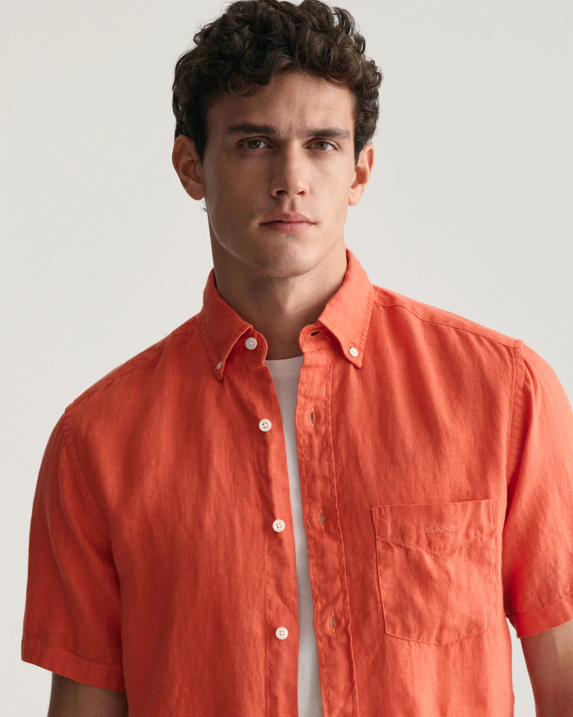 Regular Fit Garment-Dyed Linen Short Sleeve Shirt