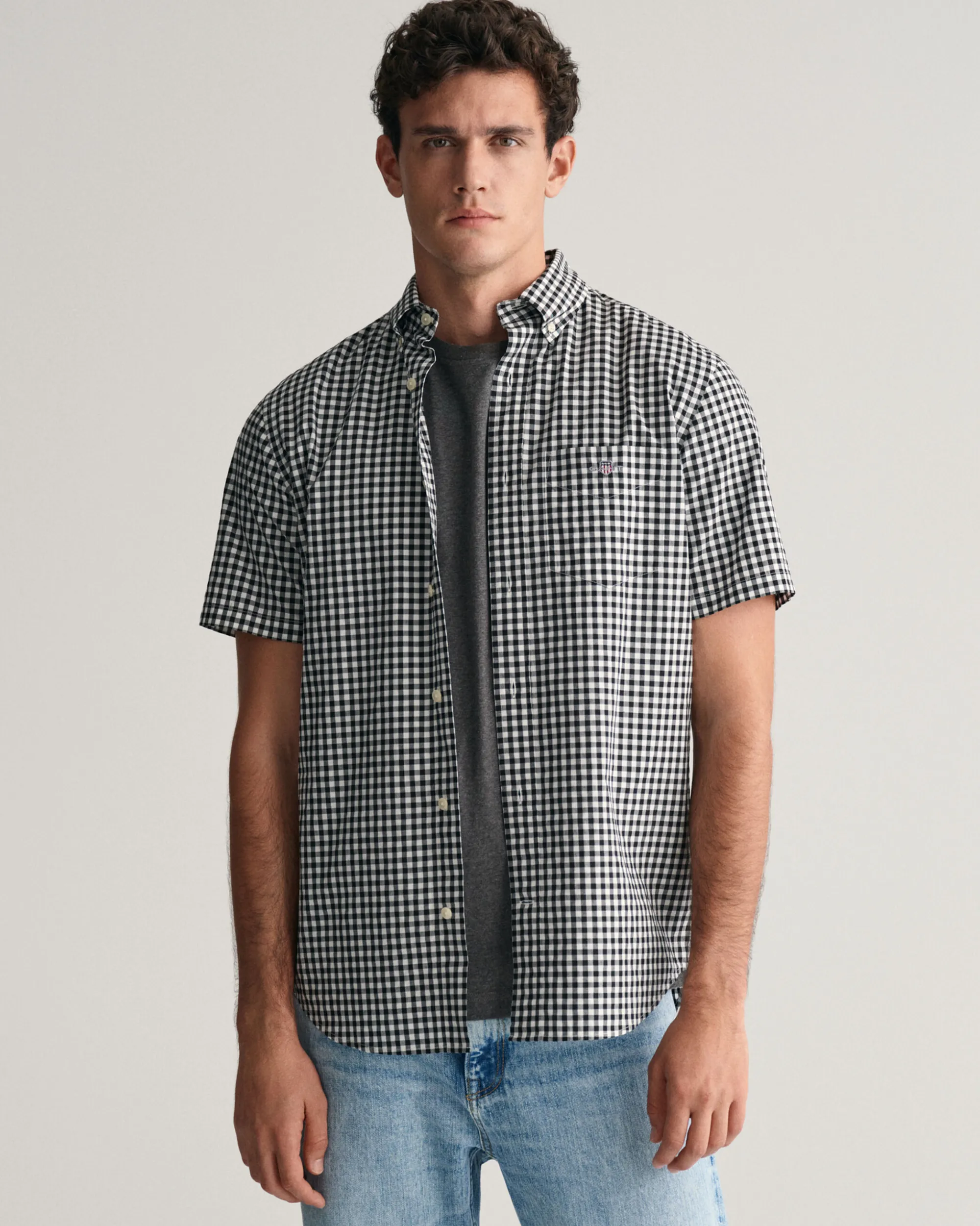 Regular Fit Gingham Poplin Short Sleeve Shirt