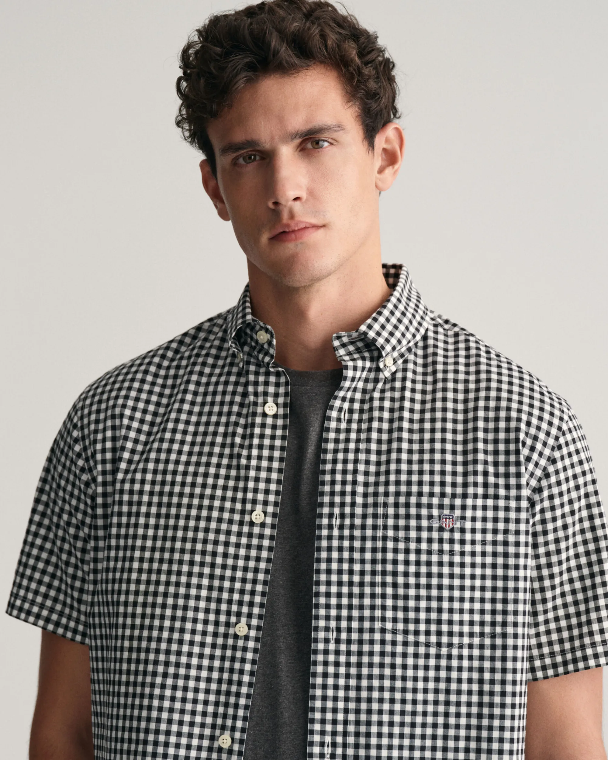 Regular Fit Gingham Poplin Short Sleeve Shirt