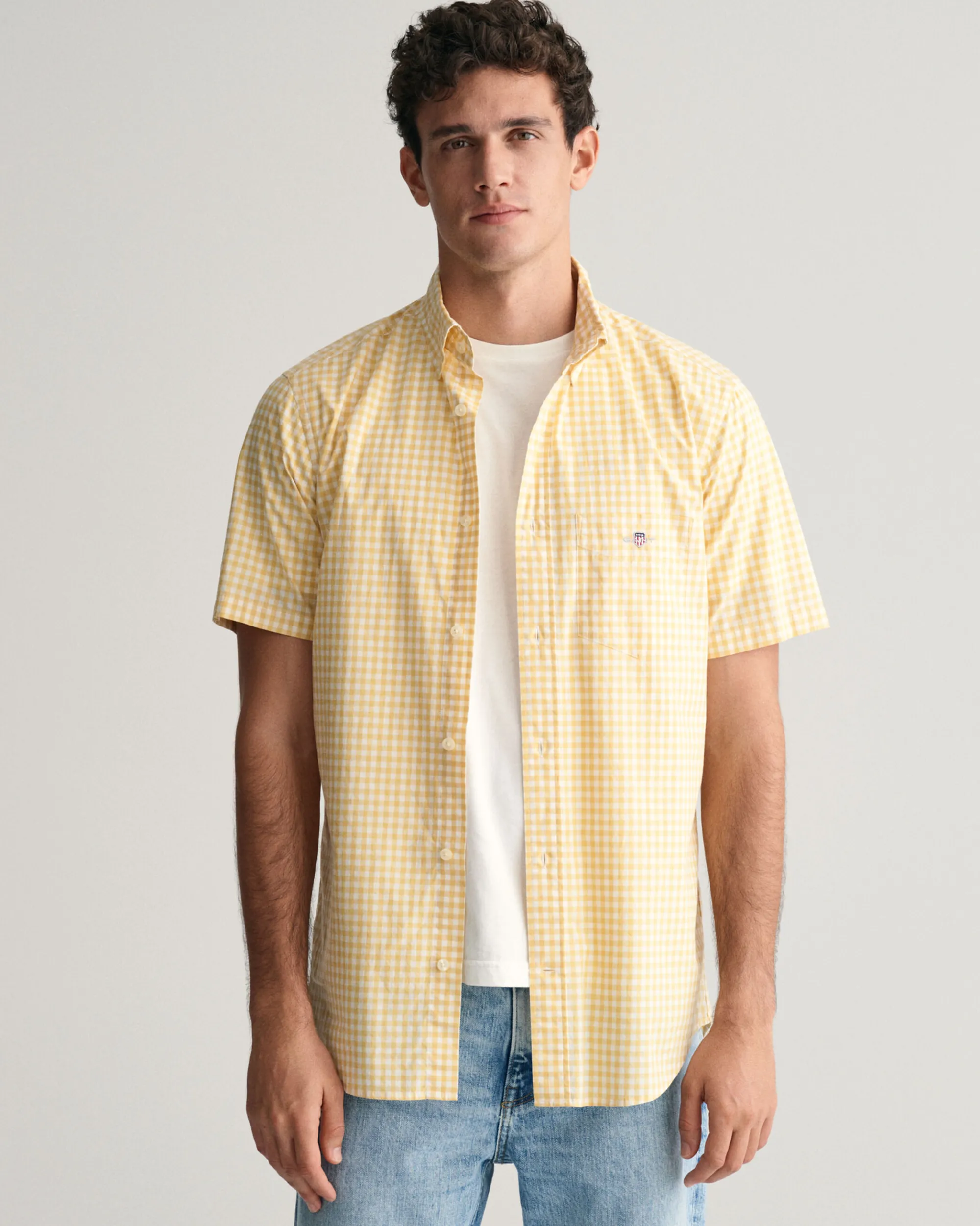 Regular Fit Gingham Poplin Short Sleeve Shirt