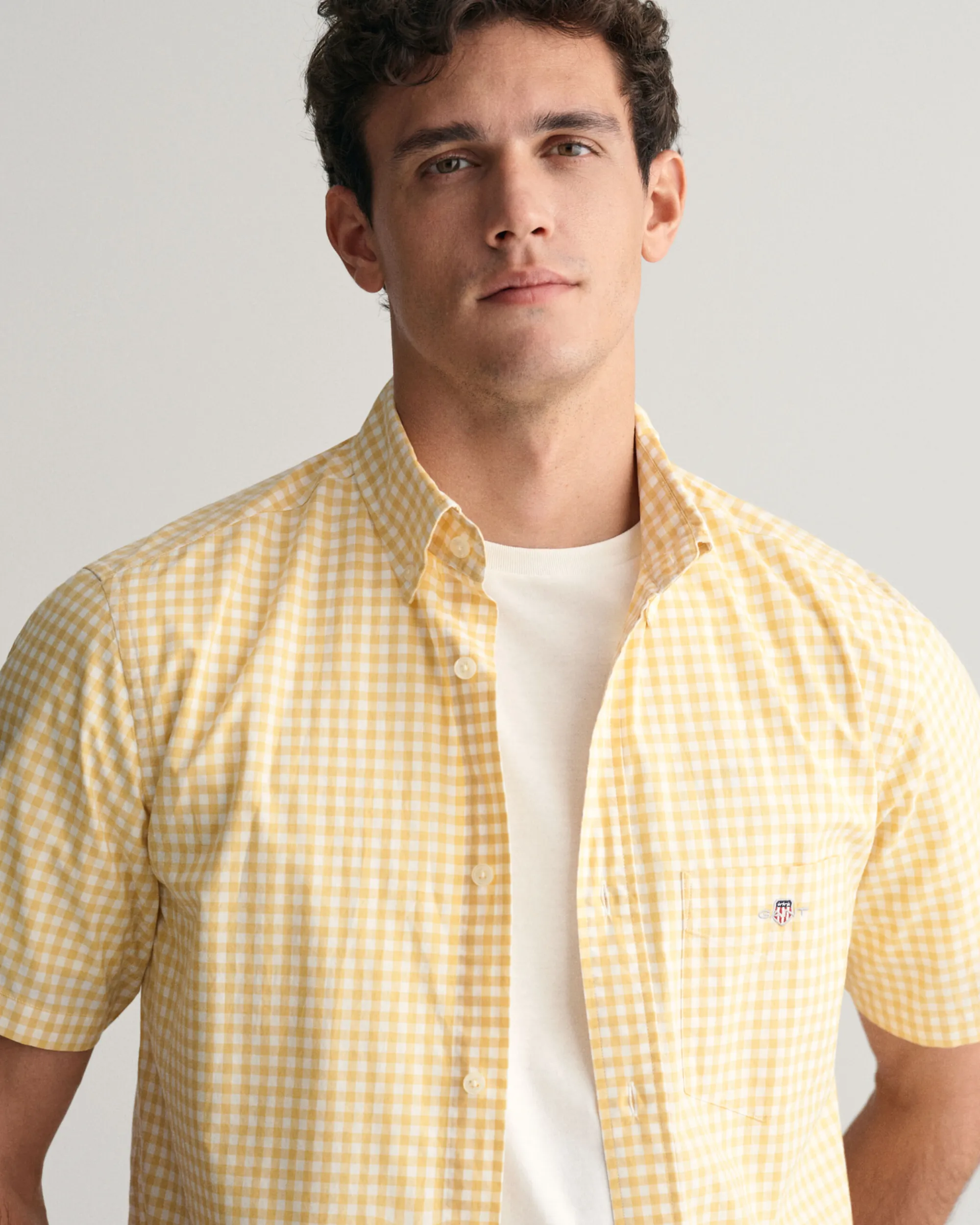 Regular Fit Gingham Poplin Short Sleeve Shirt