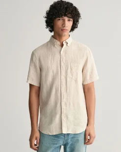Regular Fit Houndstooth Linen Short Sleeve Shirt