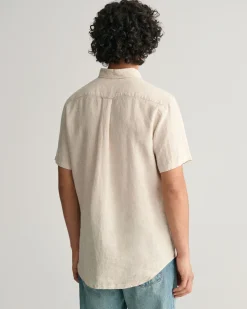 Regular Fit Houndstooth Linen Short Sleeve Shirt