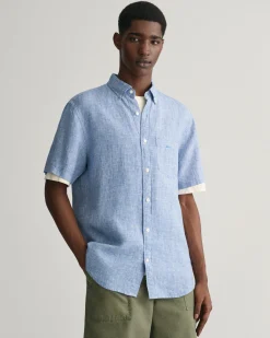 Regular Fit Houndstooth Linen Short Sleeve Shirt