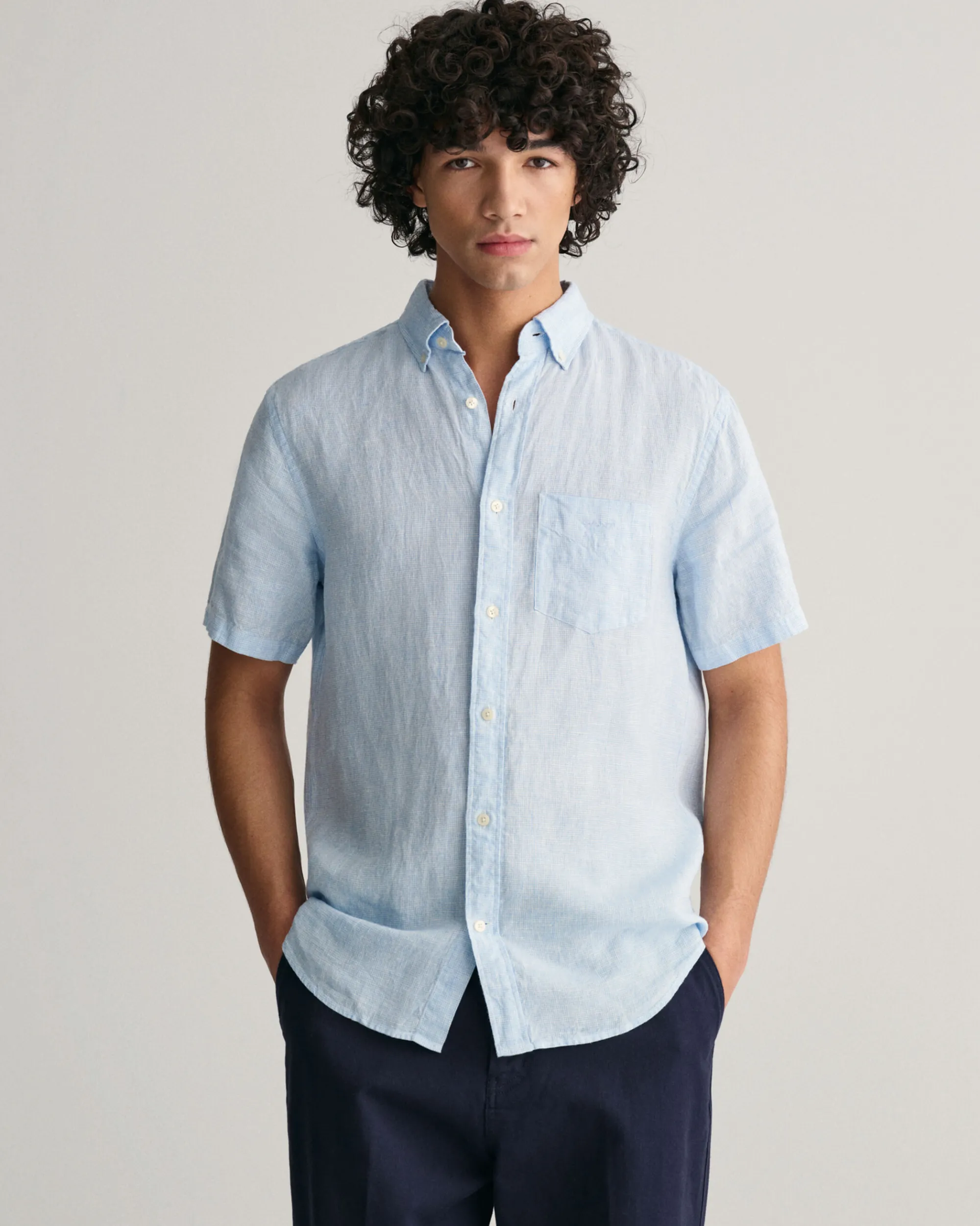 Regular Fit Houndstooth Linen Short Sleeve Shirt
