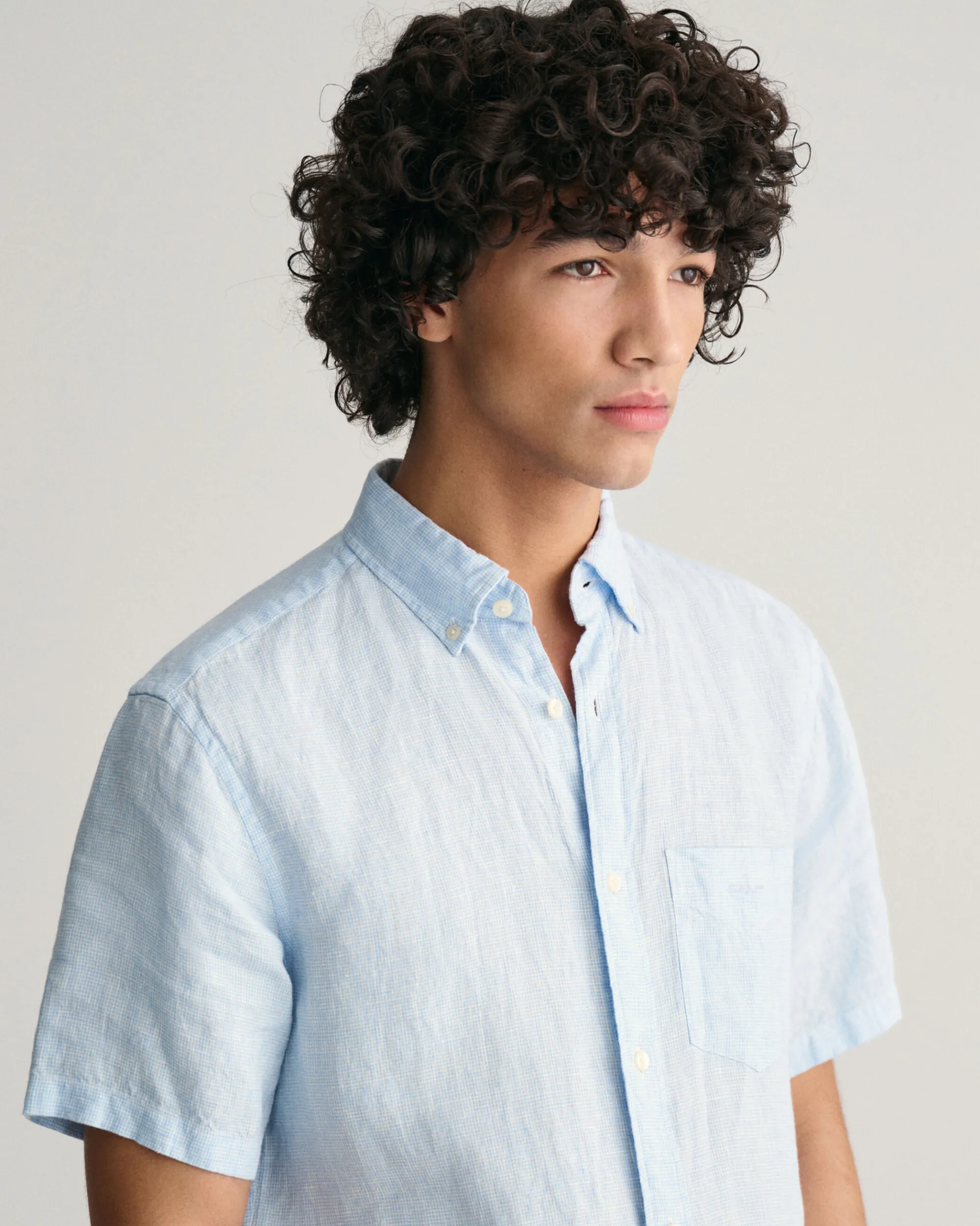 Regular Fit Houndstooth Linen Short Sleeve Shirt