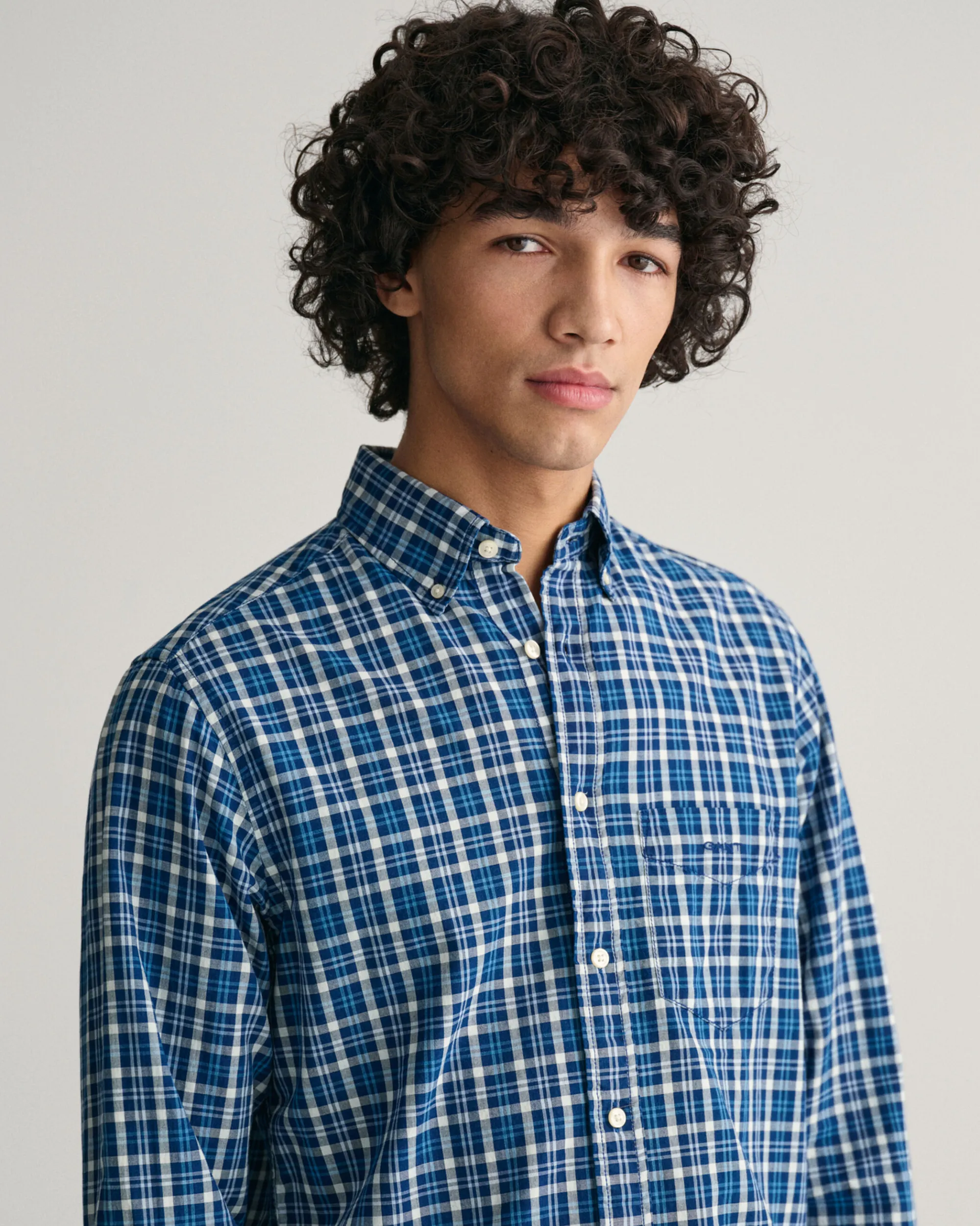 Regular Fit Indigo Madras Shirt