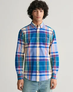 Regular Fit Indigo Madras Shirt