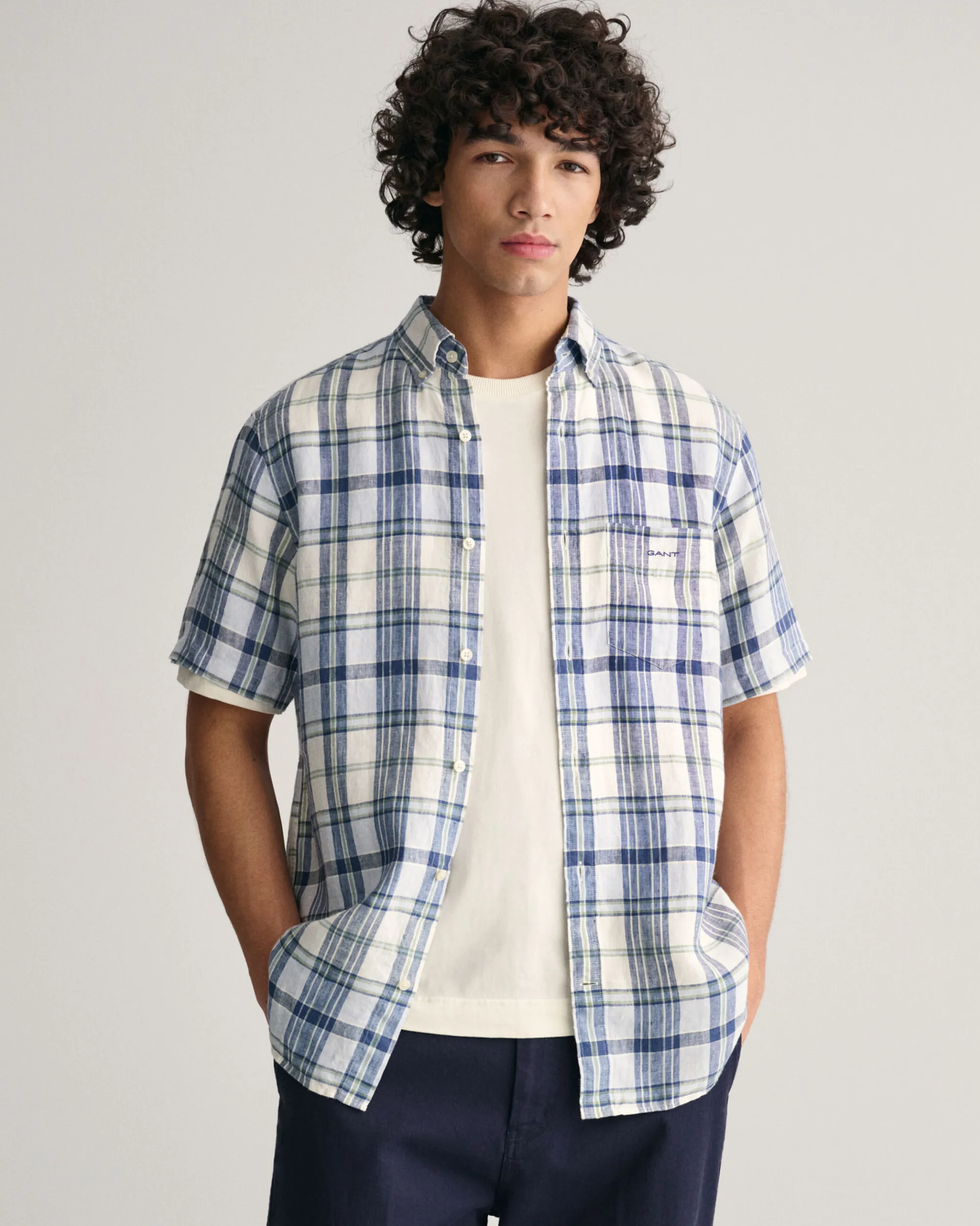 Regular Fit Madras Linen Short Sleeve Shirt