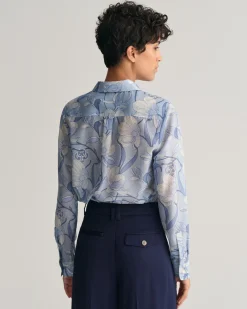 Regular Fit Magnolia Print Cotton Silk Shirt