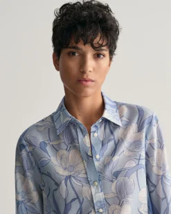 Regular Fit Magnolia Print Cotton Silk Shirt