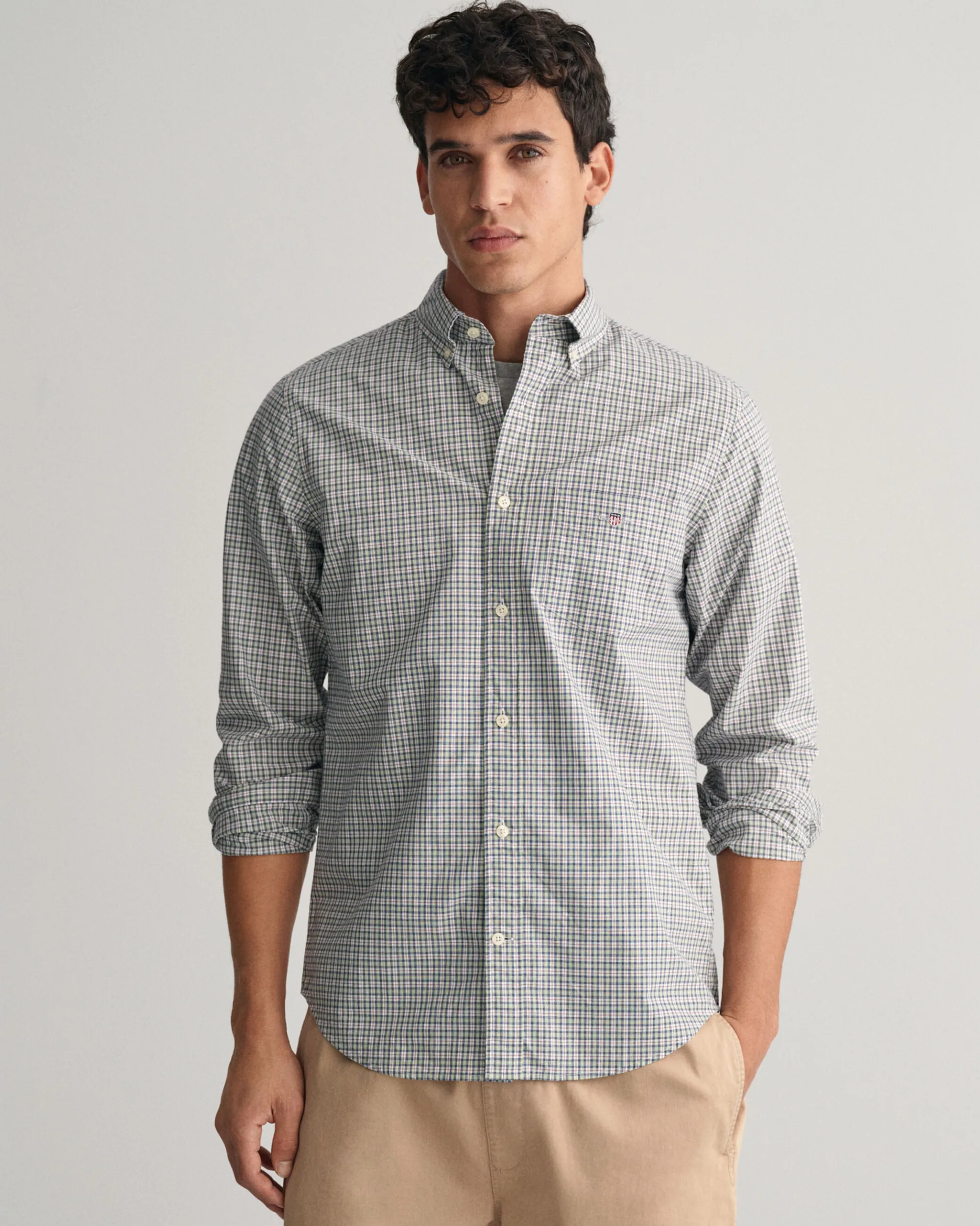 Regular Fit Micro Checked Poplin Shirt