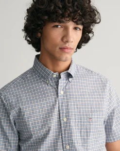 Regular Fit Micro Checked Poplin Short Sleeve Shirt