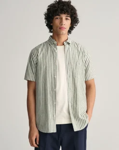 Regular Fit Striped Cotton Linen Short Sleeve Shirt