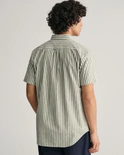 Regular Fit Striped Cotton Linen Short Sleeve Shirt