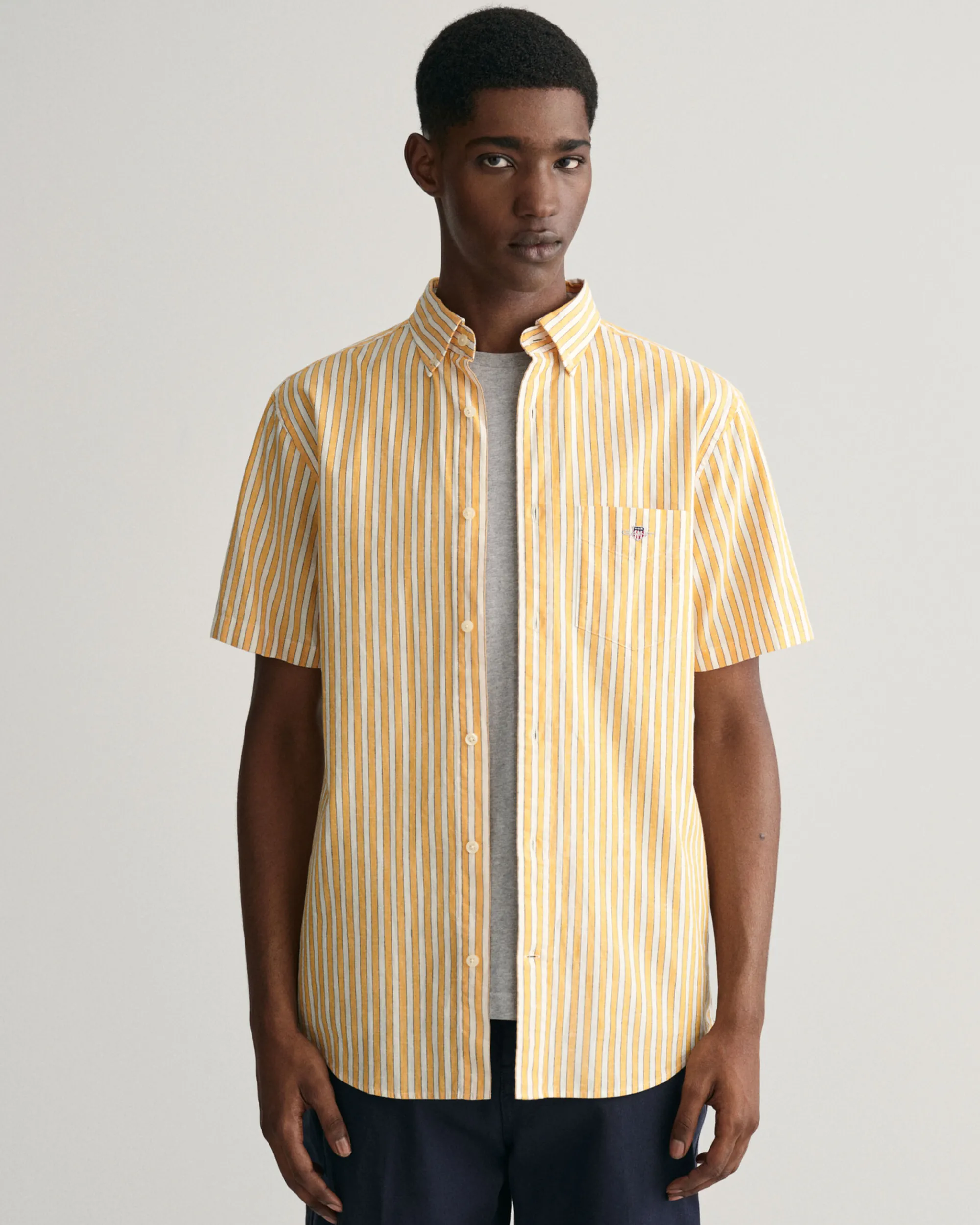 Regular Fit Striped Cotton Linen Short Sleeve Shirt