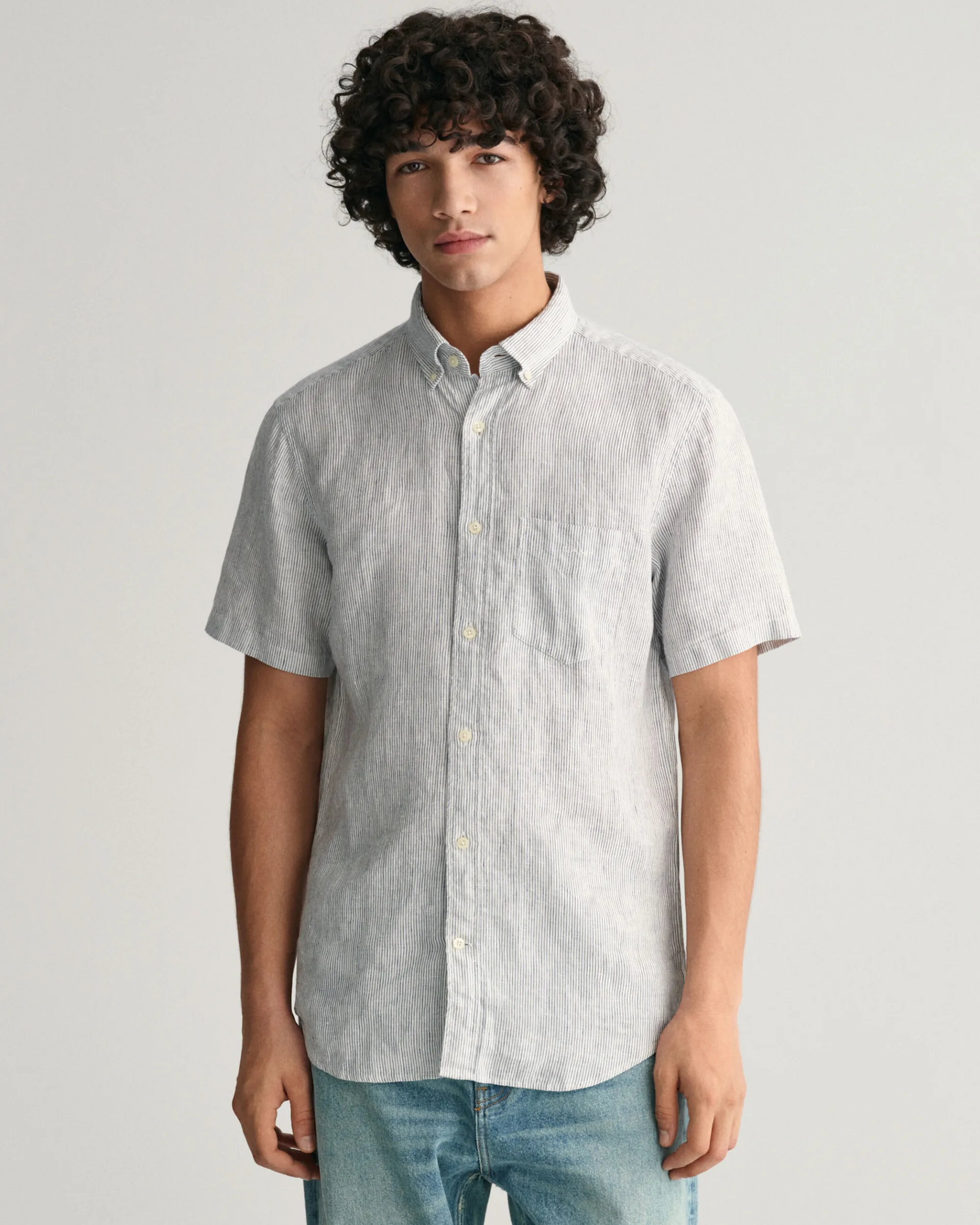 Regular Fit Striped Linen Short Sleeve Shirt