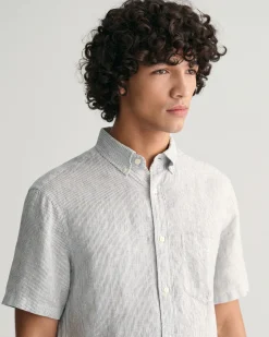 Regular Fit Striped Linen Short Sleeve Shirt
