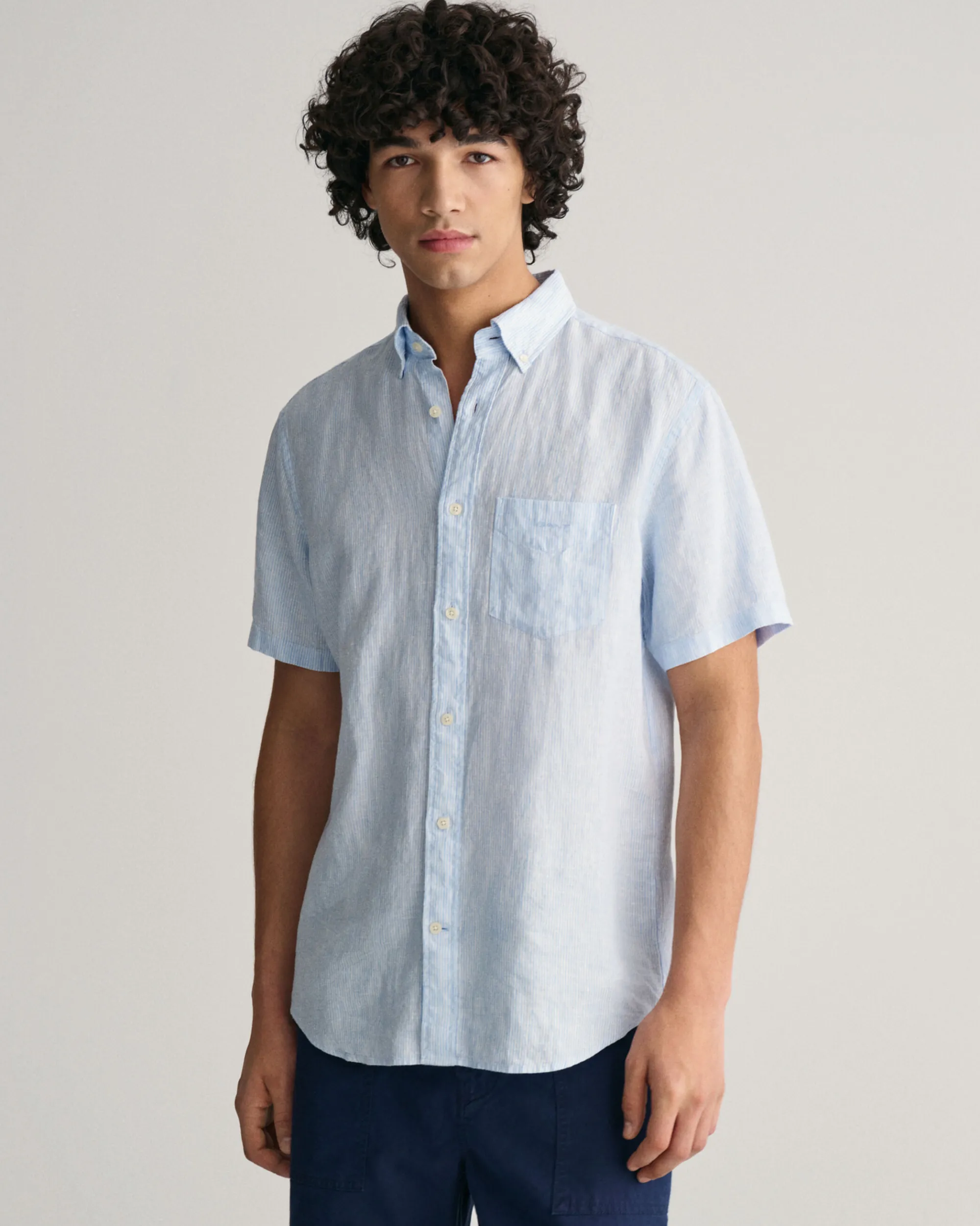 Regular Fit Striped Linen Short Sleeve Shirt