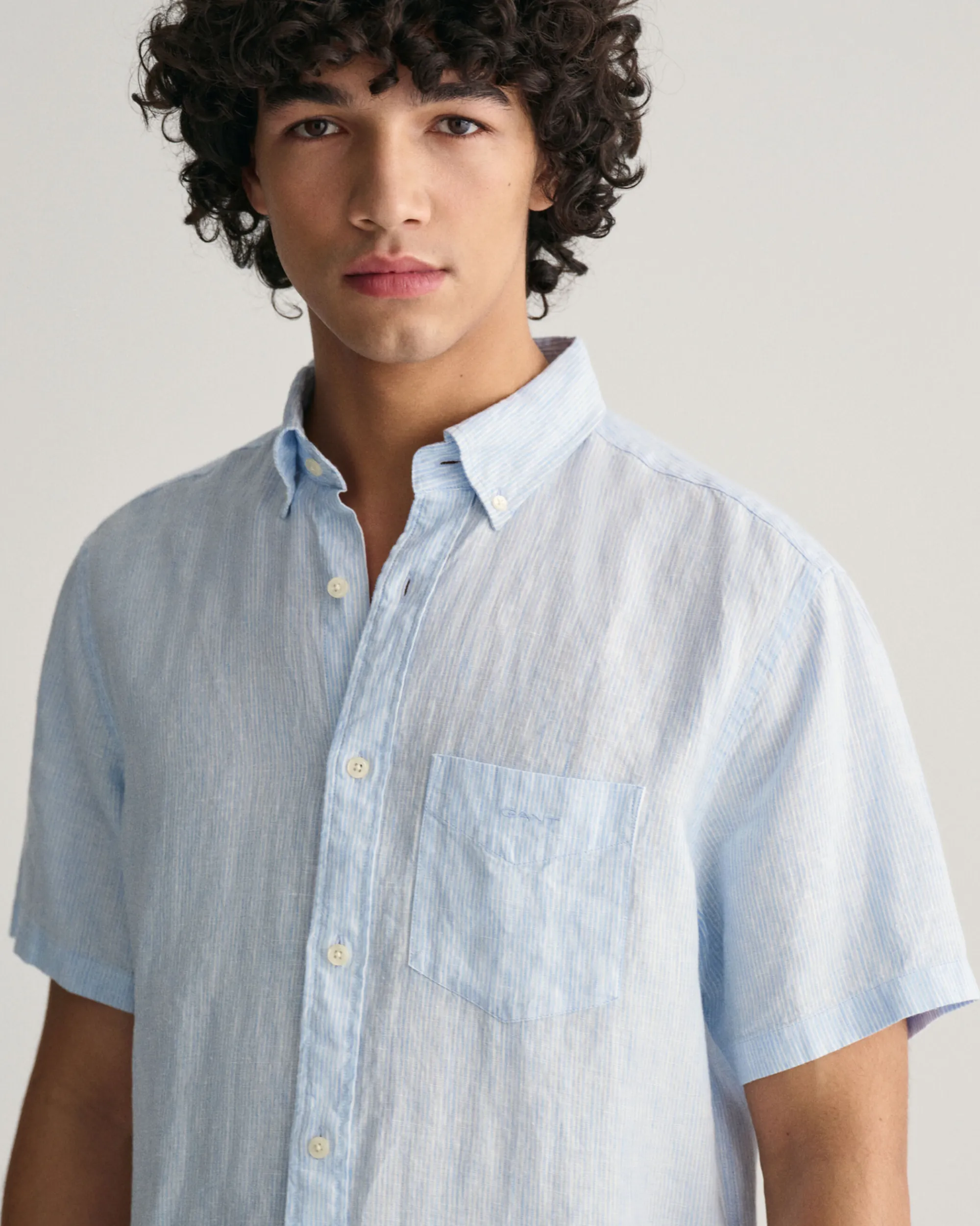 Regular Fit Striped Linen Short Sleeve Shirt