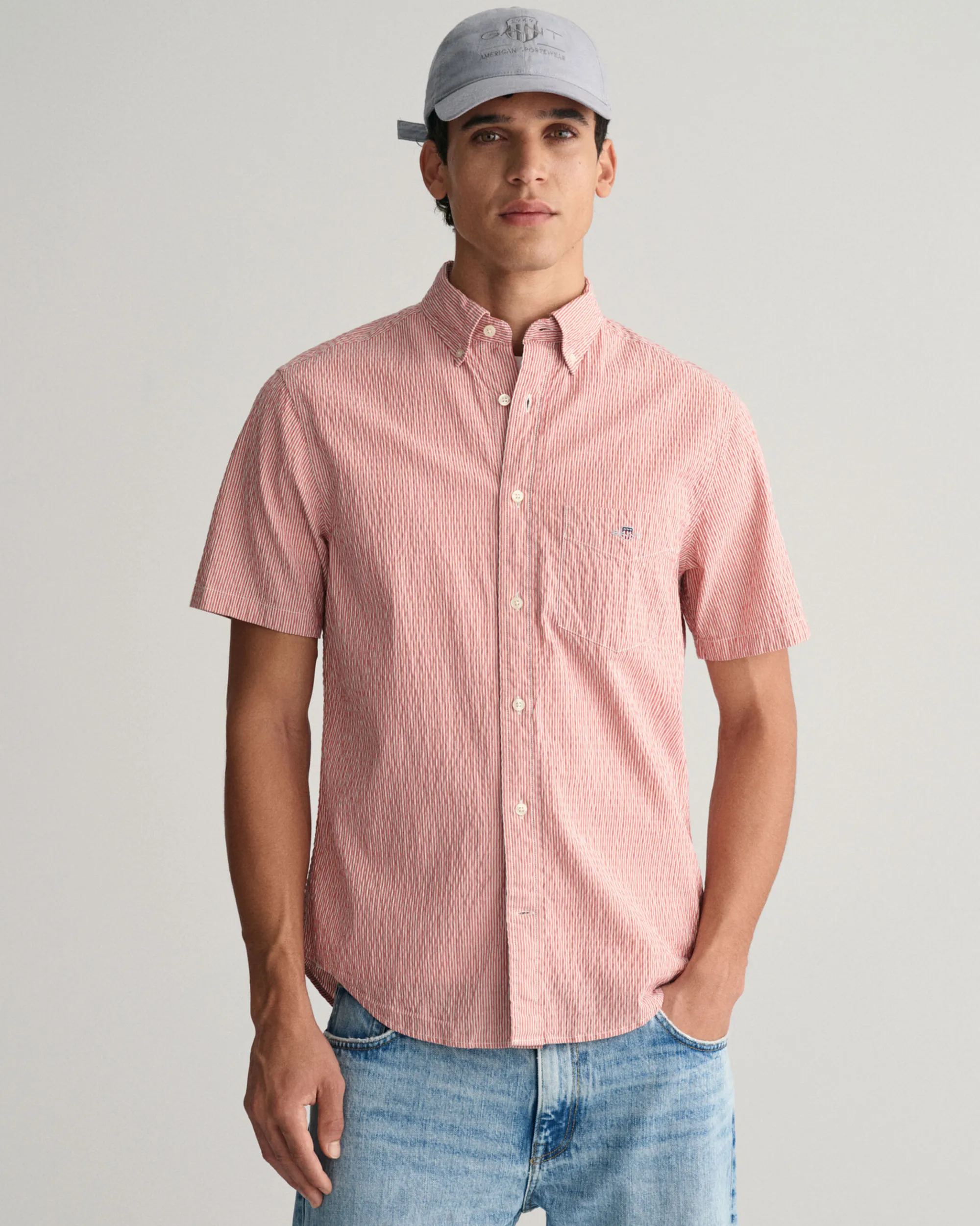 Regular Fit Striped Seersucker Short Sleeve Shirt