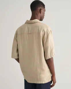 Relaxed Fit Garment-Dyed Linen Short Sleeve Shirt