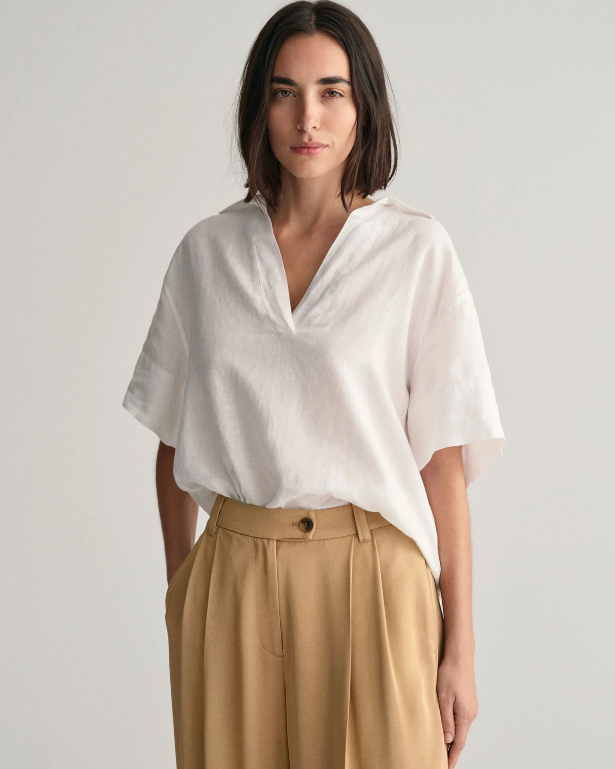 Relaxed Fit Linen Popover Short Sleeve Shirt