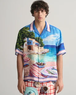 Relaxed Fit Scenery Print Silk Shirt