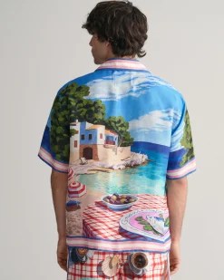 Relaxed Fit Scenery Print Silk Shirt